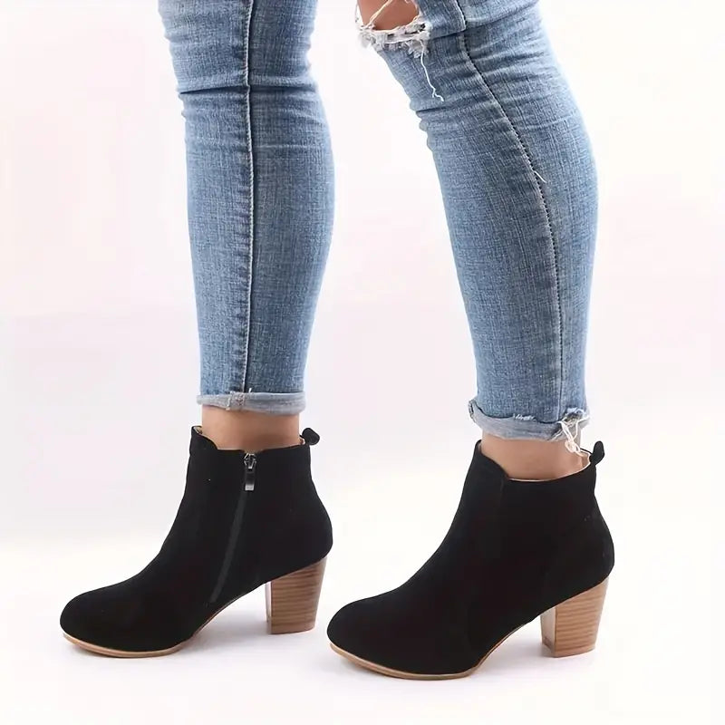 EB | Damen Blockabsatz Stiefeletten mit Seitlichem Reißverschluss