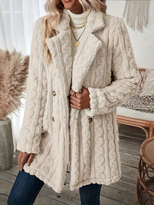 EB | Langer Strickmantel mit Revers für Damen - Winter