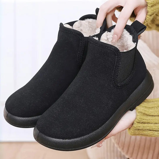 EB | Damen Samtgefütterte Winterstiefel – Stylisch, Rutschfest, Warme Flache Schuhe