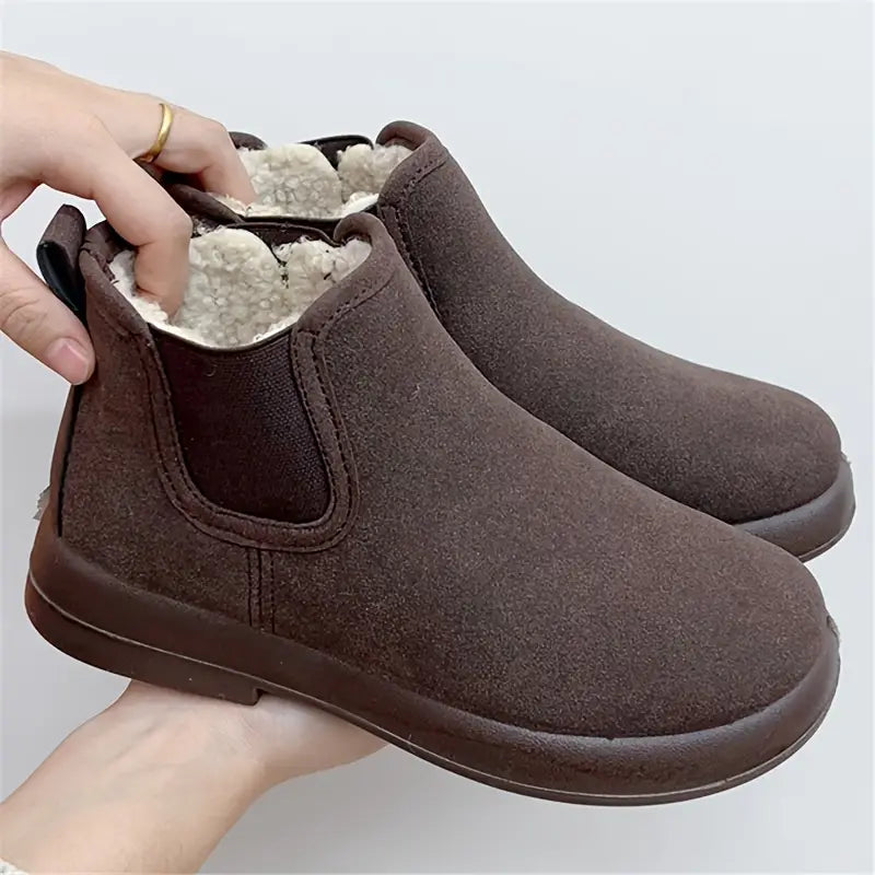 EB | Damen Samtgefütterte Winterstiefel – Stylisch, Rutschfest, Warme Flache Schuhe