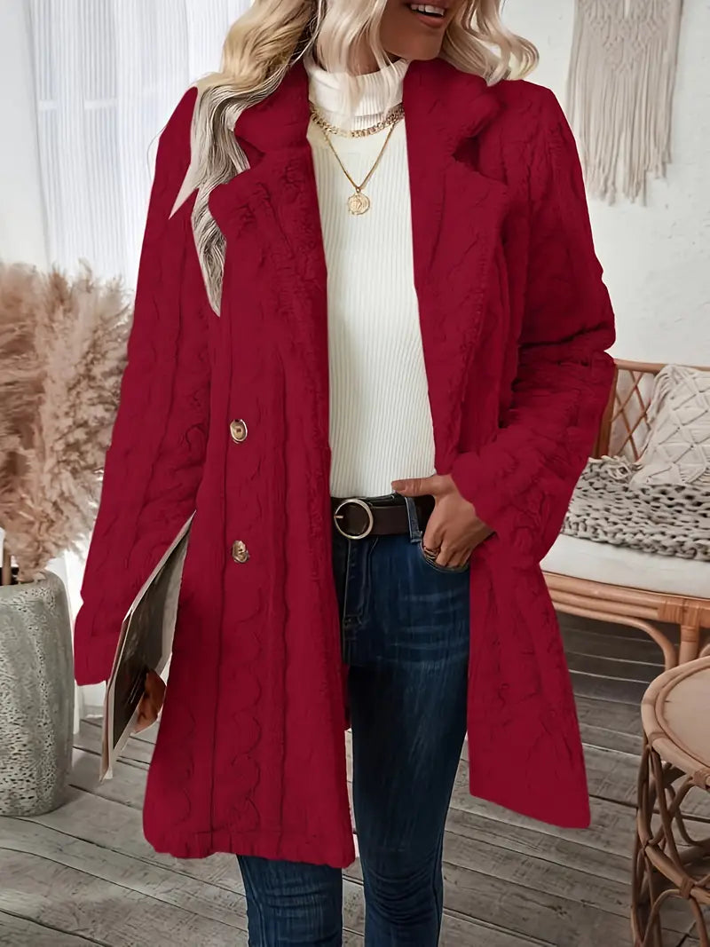 EB | Langer Strickmantel mit Revers für Damen - Winter