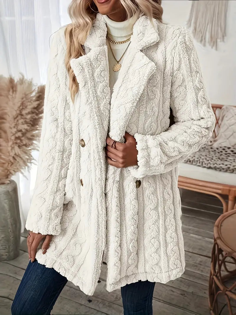 EB | Langer Strickmantel mit Revers für Damen - Winter