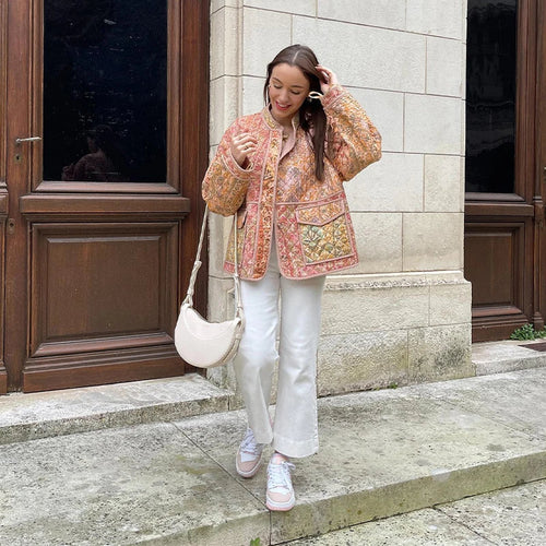 EB | Mantel - Übergröße - Boho-Stil - Gepolsterter Tweed - Offenes Modell mit Taschen