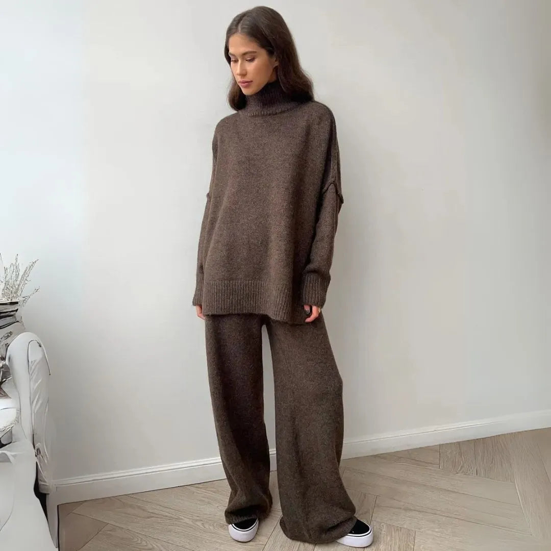 EB | Übergroßes Loungewear Set mit Rollkragenpullover und Weitbeinhosen