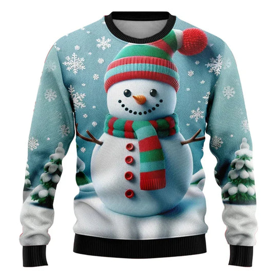 EB | Weihnachts-Pullover - Unisex 3D Schneemann & Weihnachtsmann Design mit bequemer Passform