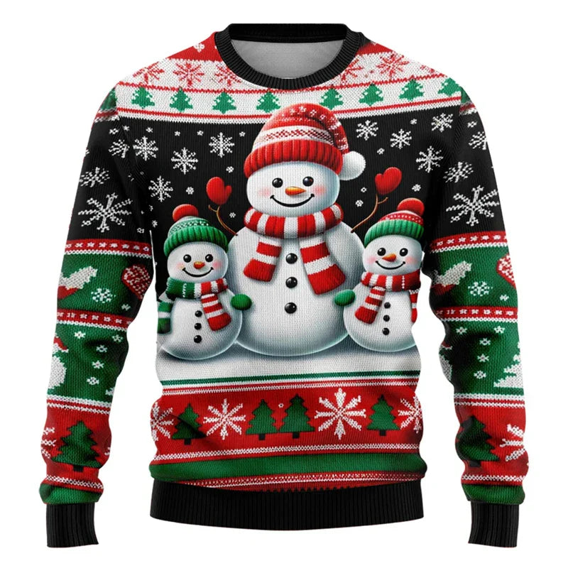 EB | Weihnachts-Pullover - Unisex 3D Schneemann & Weihnachtsmann Design mit bequemer Passform