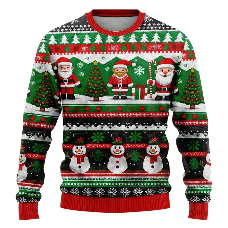 EB | Weihnachts-Pullover - Unisex 3D Schneemann & Weihnachtsmann Design mit bequemer Passform