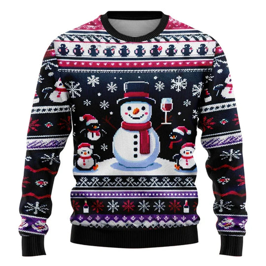 EB | Weihnachts-Pullover - Unisex 3D Schneemann & Weihnachtsmann Design mit bequemer Passform