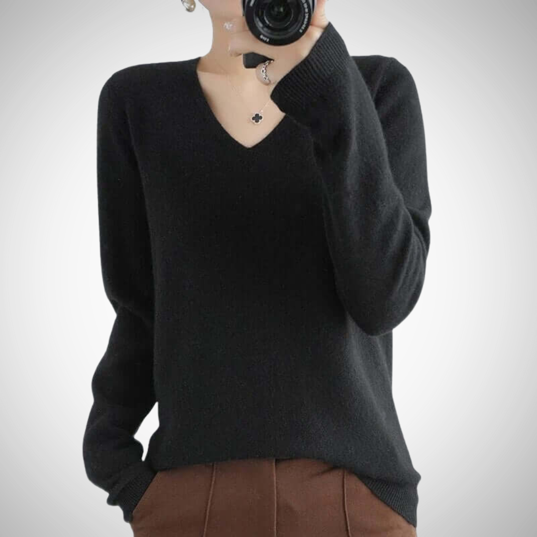 EB | Lässiger V-Ausschnitt Pullover mit Feinem Strick