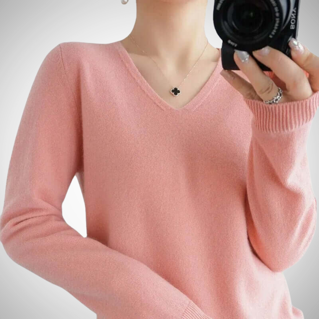 EB | Lässiger V-Ausschnitt Pullover mit Feinem Strick