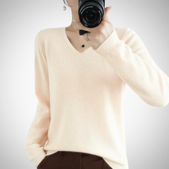 EB | Lässiger V-Ausschnitt Pullover mit Feinem Strick