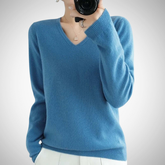 EB | Lässiger V-Ausschnitt Pullover mit Feinem Strick