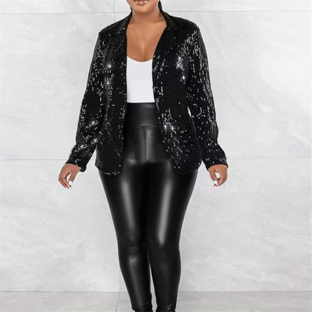 EB | Damen Glänzender Party Blazer Mantel Pailletten