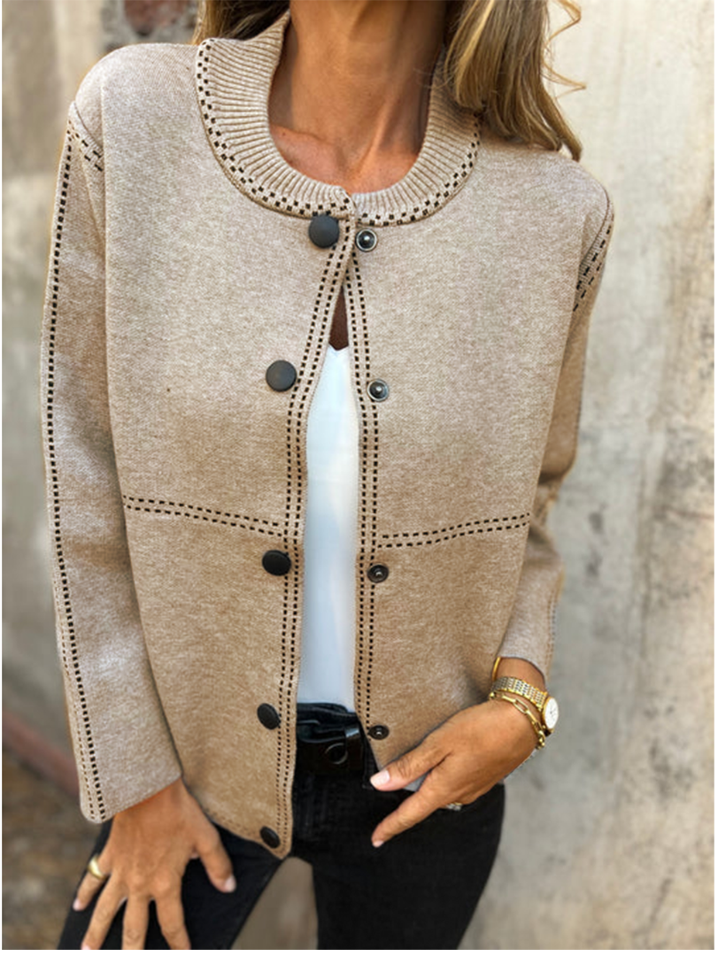 EB | Kurze Jacke mit Kontrastnähten Rundhals Strukturiert und Elegant