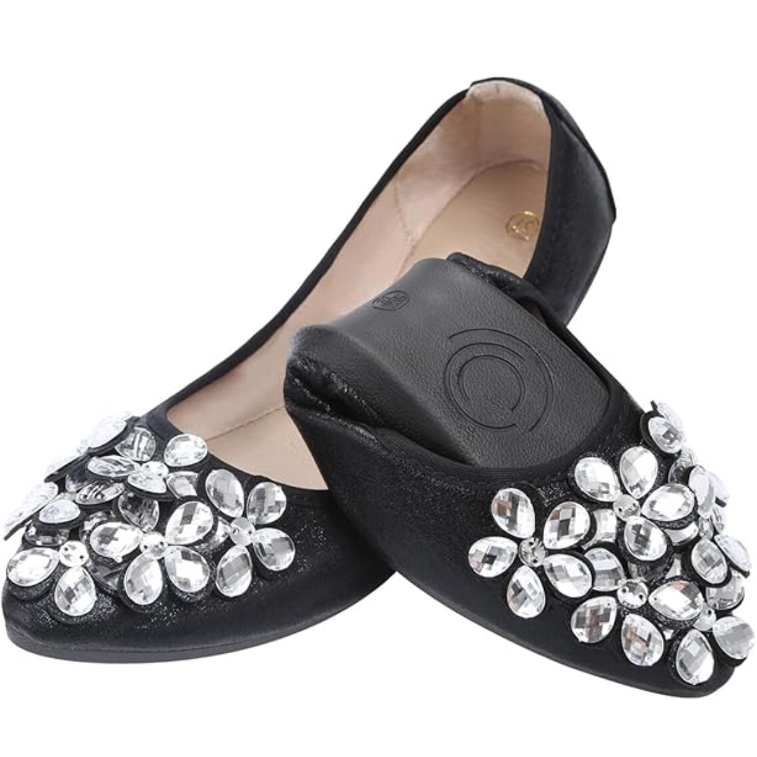Funkelnde Strass Ballerina Flache Schuhe - Yelena EB