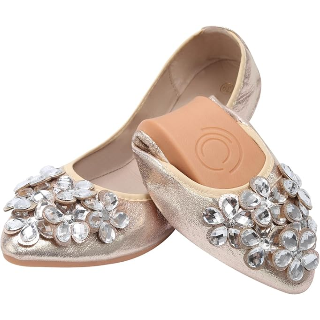 Funkelnde Strass Ballerina Flache Schuhe - Yelena EB