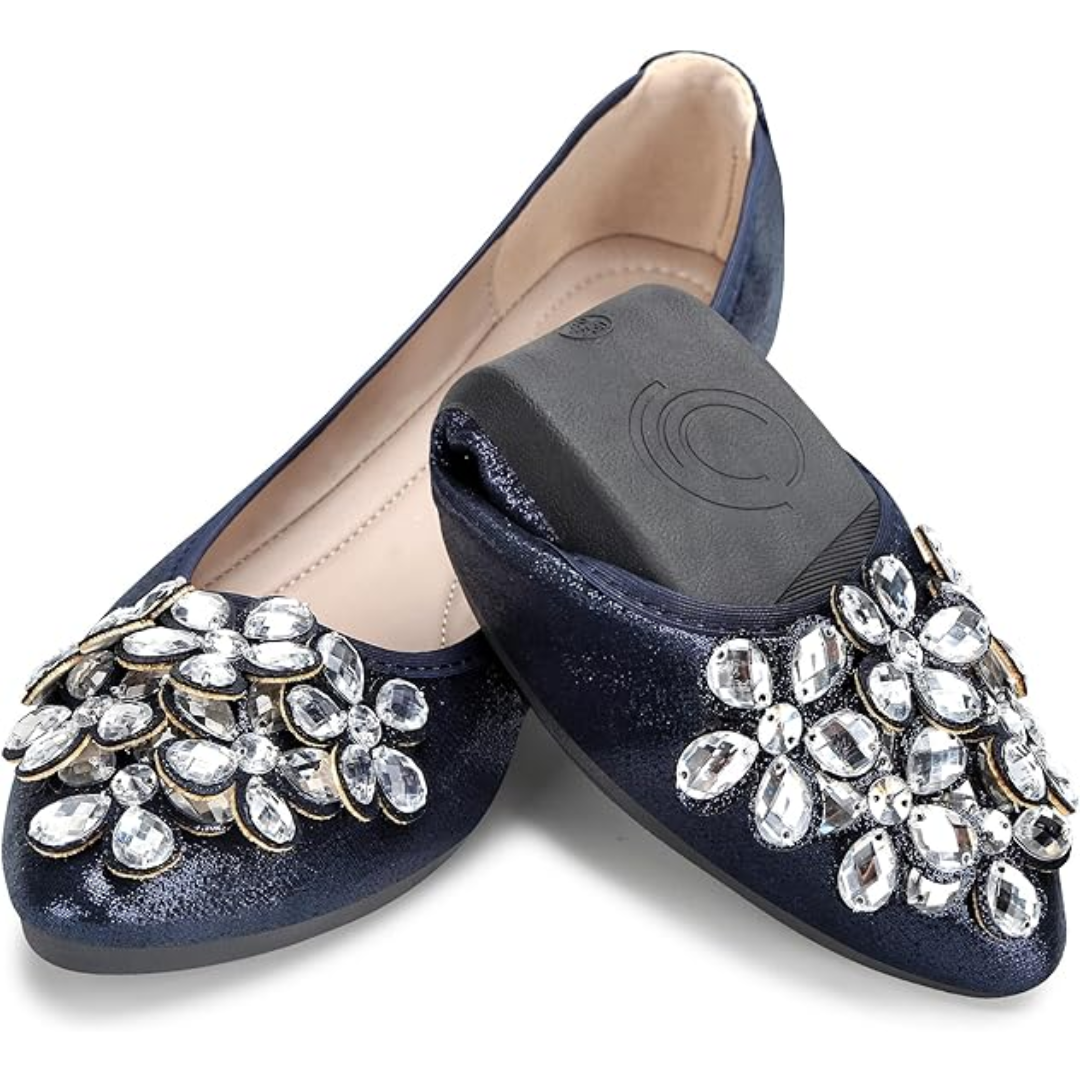 Funkelnde Strass Ballerina Flache Schuhe - Yelena EB