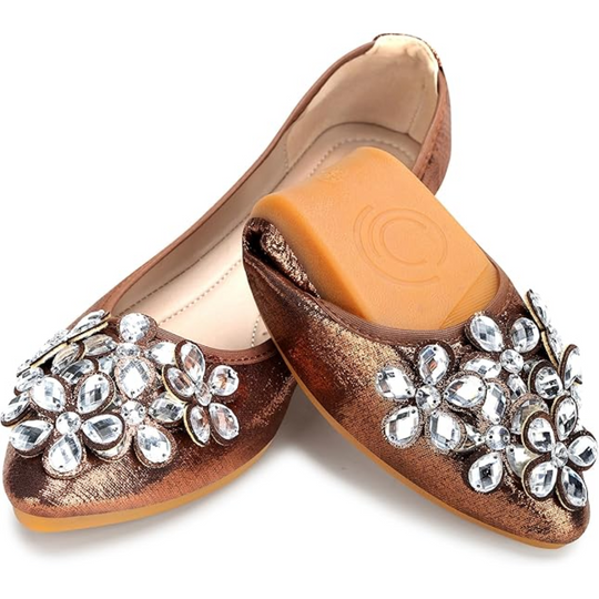Funkelnde Strass Ballerina Flache Schuhe - Yelena EB