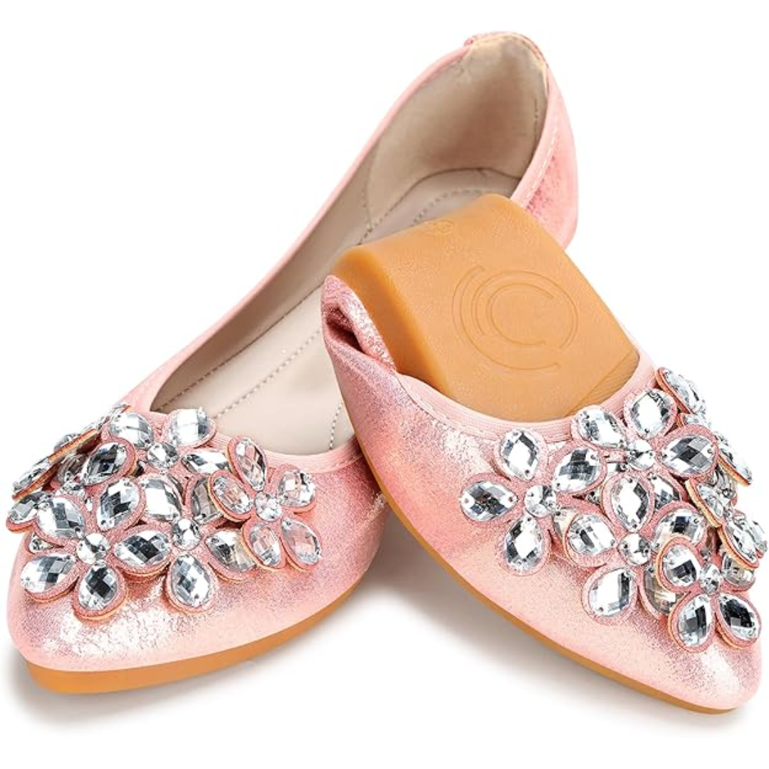 Funkelnde Strass Ballerina Flache Schuhe - Yelena EB