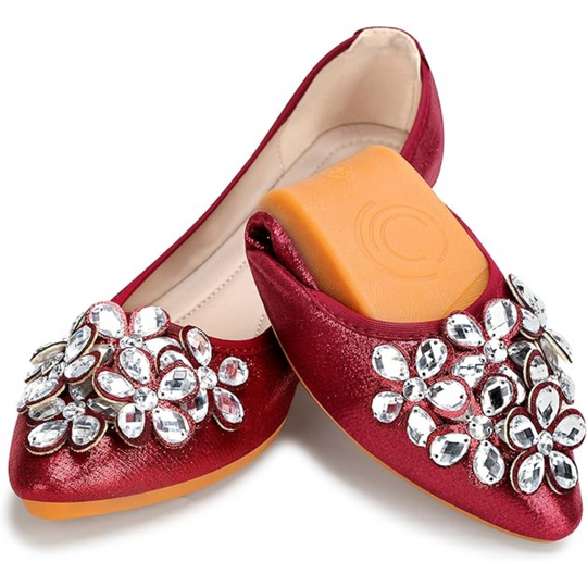 Funkelnde Strass Ballerina Flache Schuhe - Yelena EB