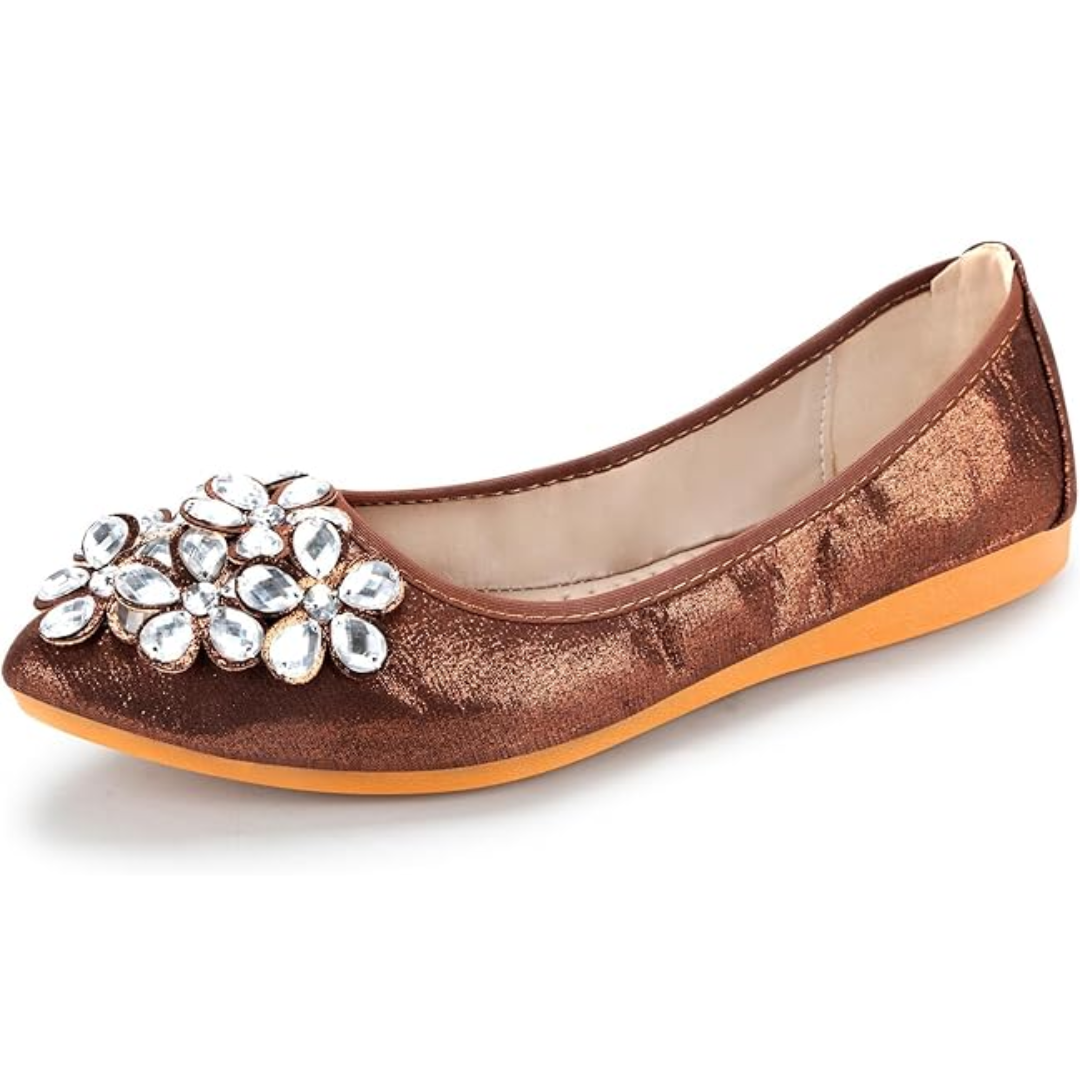 Funkelnde Strass Ballerina Flache Schuhe - Yelena EB