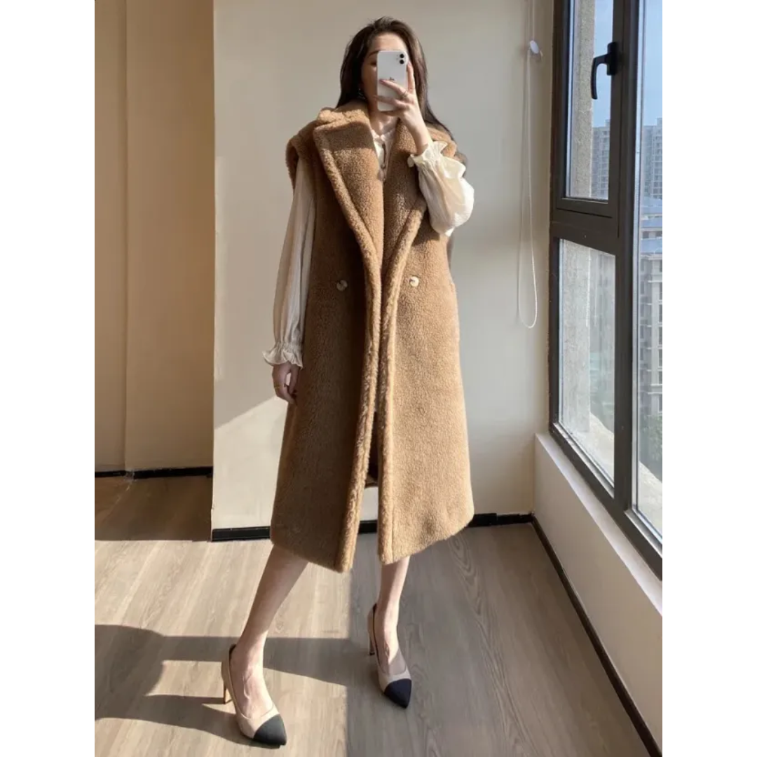 EB | Damen Winter Teddy Mantel Ärmellos