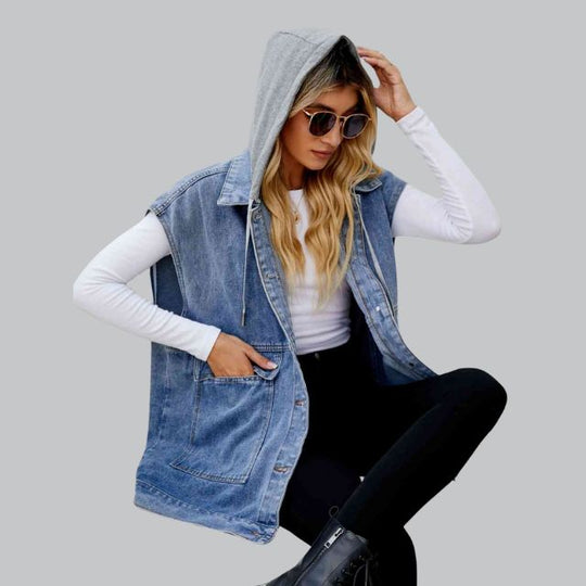 EB | Denim Weste mit Kapuze und Used-Look
