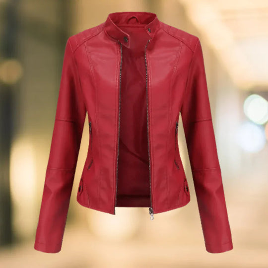 EB | Lederjacke Slim Fit Stehkragen Reißverschluss Hüftlänge