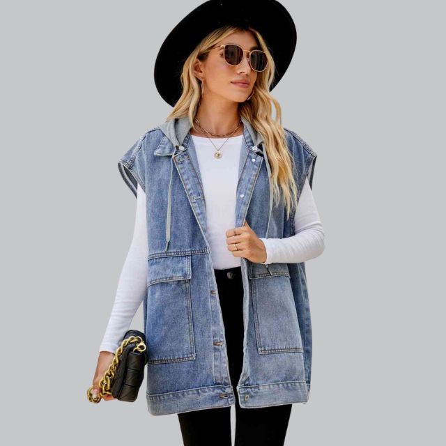 EB | Denim Weste mit Kapuze und Used-Look