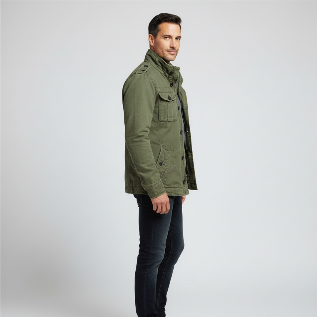 EB | Jeansjacke Reguläre Passform Knopfverschluss Hoher Kragen Mehrere Taschen Schulterklappen