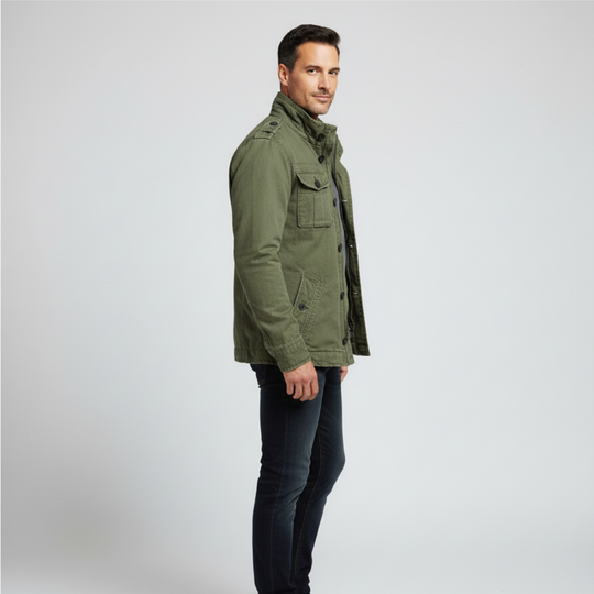 EB | Jeansjacke Reguläre Passform Knopfverschluss Hoher Kragen Mehrere Taschen Schulterklappen