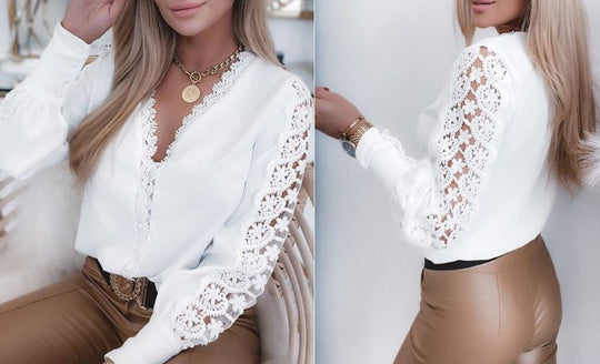 EB | Elegante Top Mit Spitzenärmel Und V-Ausschnitt