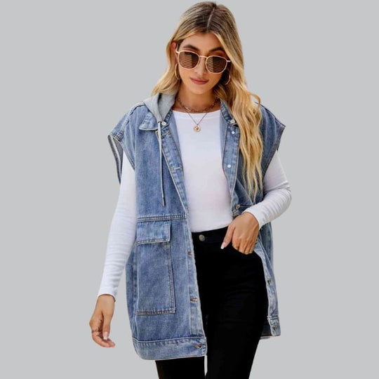 EB | Denim Weste mit Kapuze und Used-Look