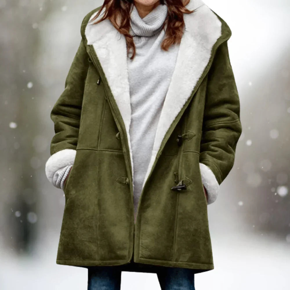 EB | Hochwertige Fleecejacke Aus Wildleder mit Halblanger Kapuze