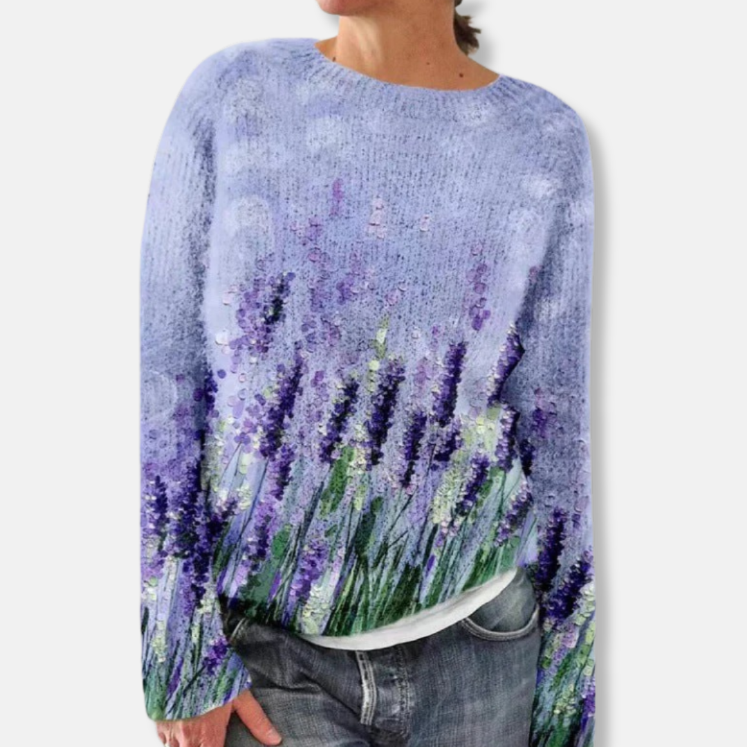 EB | Wolle Rundhalsausschnitt Pullover Florales Relaxed Fit Pullover