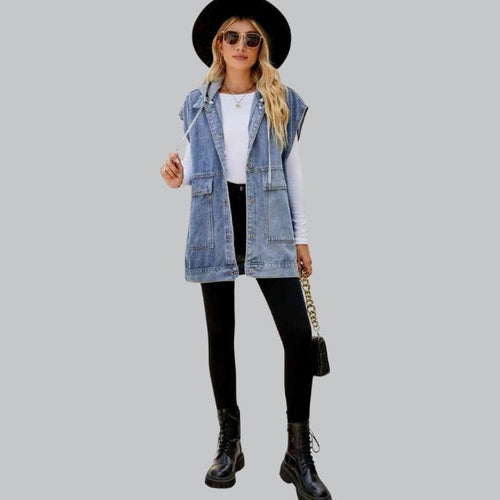 EB | Denim Weste mit Kapuze und Used-Look