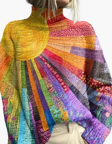 EB | Strickpullover mit Rollkragen - Künstlerischer Boho-Stil, Perfekt für Alltag & Freizeit