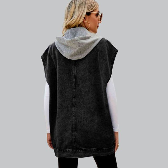 EB | Denim Weste mit Kapuze und Used-Look