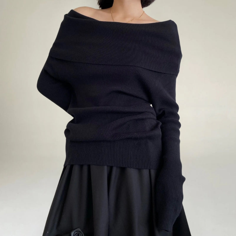 EB | Off-Shoulder Strickpullover Gerippter Strick Enganliegendes und Elegantes Design
