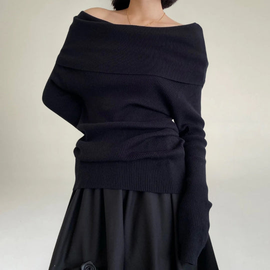 EB | Off-Shoulder Strickpullover Gerippter Strick Enganliegendes und Elegantes Design