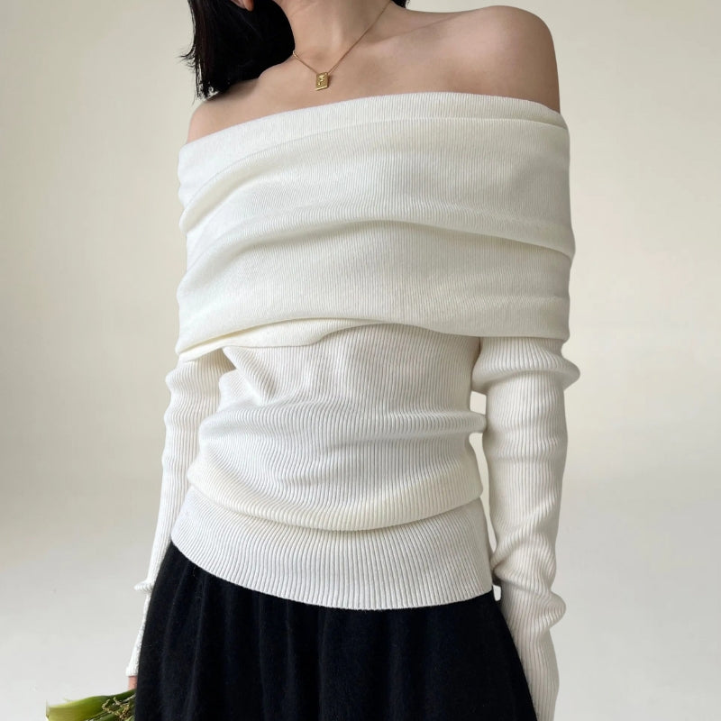 EB | Off-Shoulder Strickpullover Gerippter Strick Enganliegendes und Elegantes Design