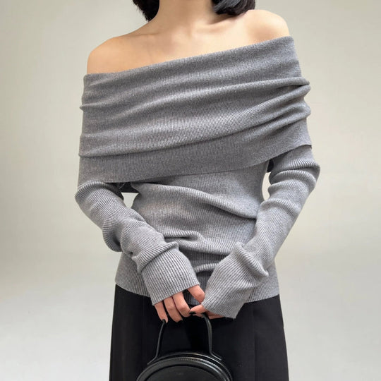 EB | Off-Shoulder Strickpullover Gerippter Strick Enganliegendes und Elegantes Design
