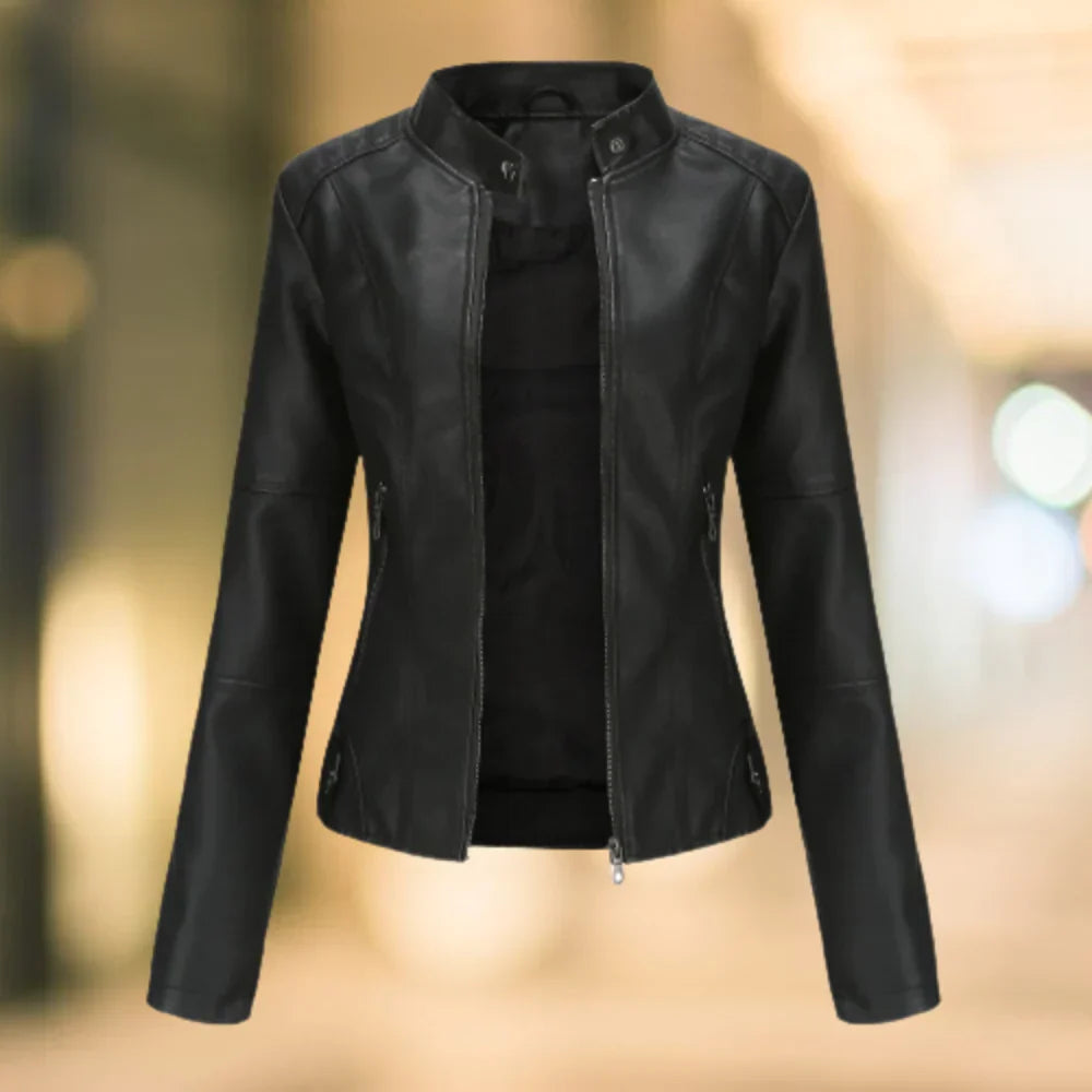 EB | Lederjacke Slim Fit Stehkragen Reißverschluss Hüftlänge