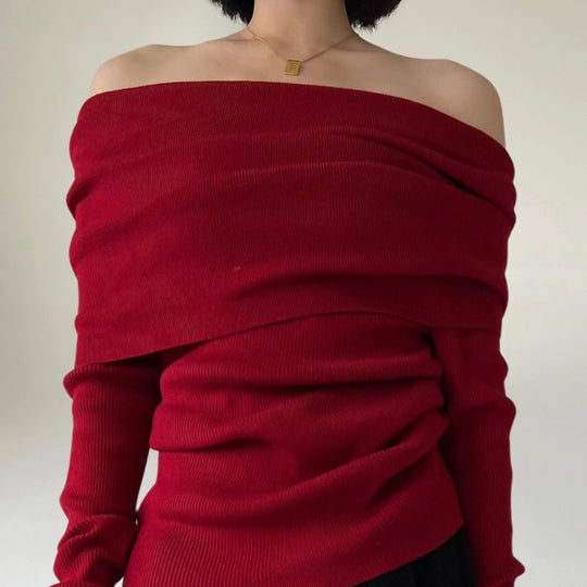 EB | Off-Shoulder Strickpullover Gerippter Strick Enganliegendes und Elegantes Design