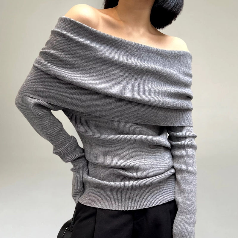 EB | Off-Shoulder Strickpullover Gerippter Strick Enganliegendes und Elegantes Design