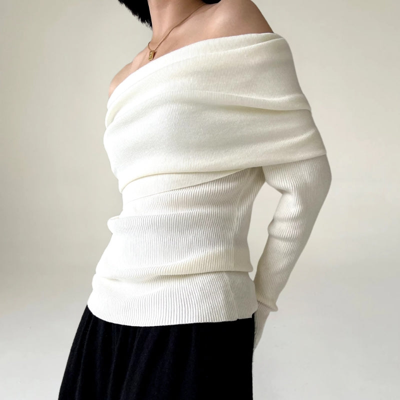EB | Off-Shoulder Strickpullover Gerippter Strick Enganliegendes und Elegantes Design