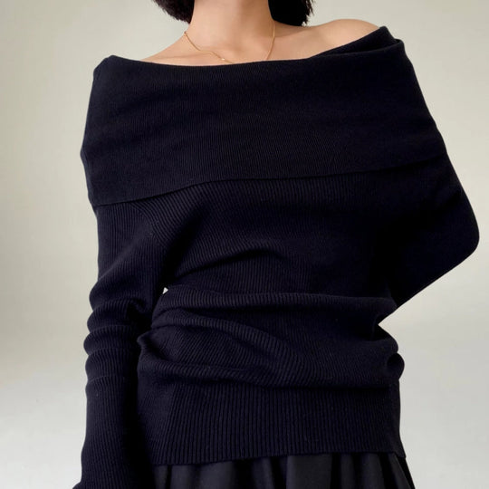 EB | Off-Shoulder Strickpullover Gerippter Strick Enganliegendes und Elegantes Design