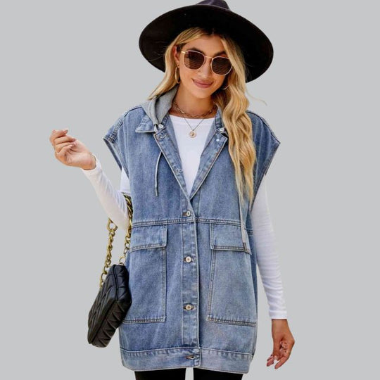 EB | Denim Weste mit Kapuze und Used-Look