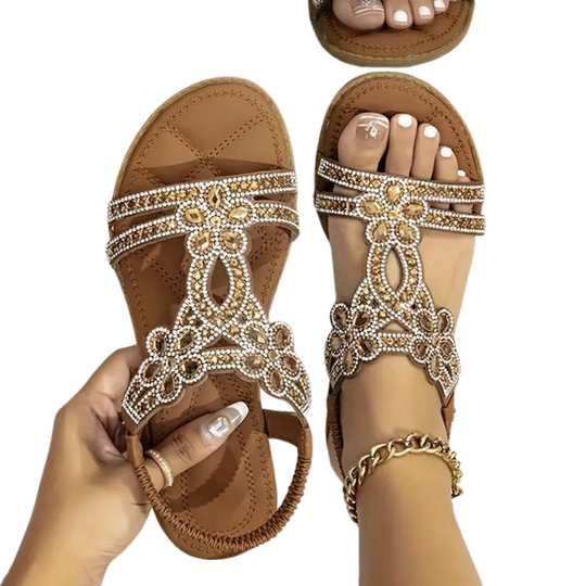 EB | Flache Sandalen - Schick - Elastischer Knöchelriemen