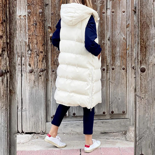 EB | Langer Ärmelloser Mantel Aus Baumwolle mit Kapuze